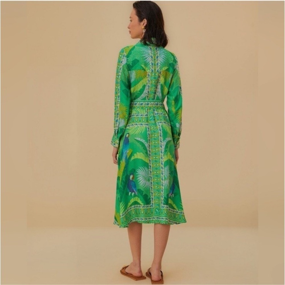 Farm Rio Macaw Scarf Chemise Midi Dress Size S NWT Anthropologie Green - Picture 3 of 9